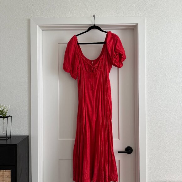 Free People Caribbean Red Maxi Dress – Size Small (Runs Large), Milkmaid Style - Picture 3 of 6